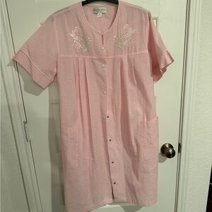 Miss Elaine Pink Embroidered Button-Down Nightgown Moo-Moo.